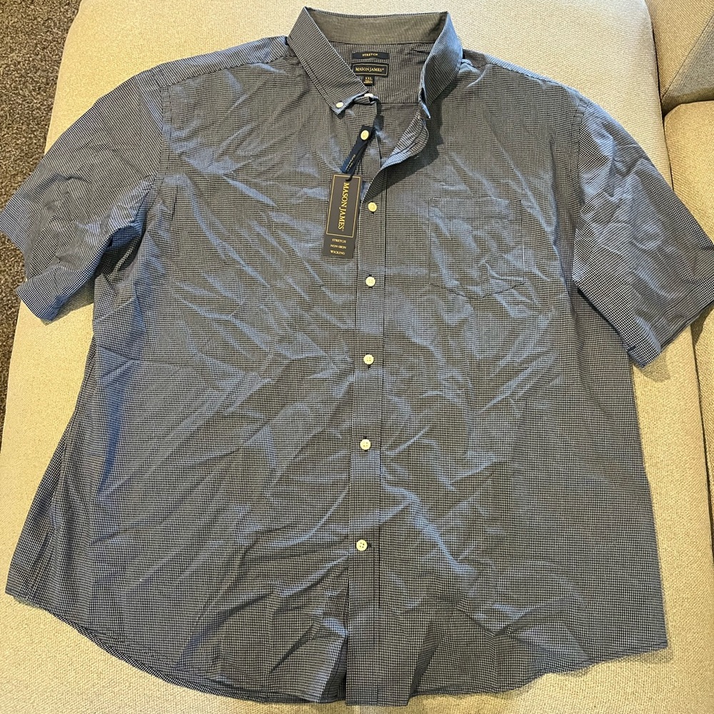 Mason James Blue Short Sleeve Stretch Button Down